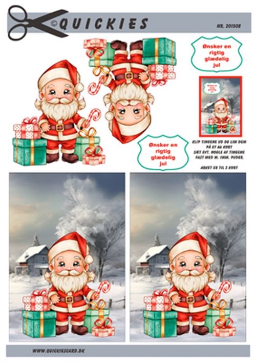 Julemand med gaver på bagrund, 3D ark - Quickies