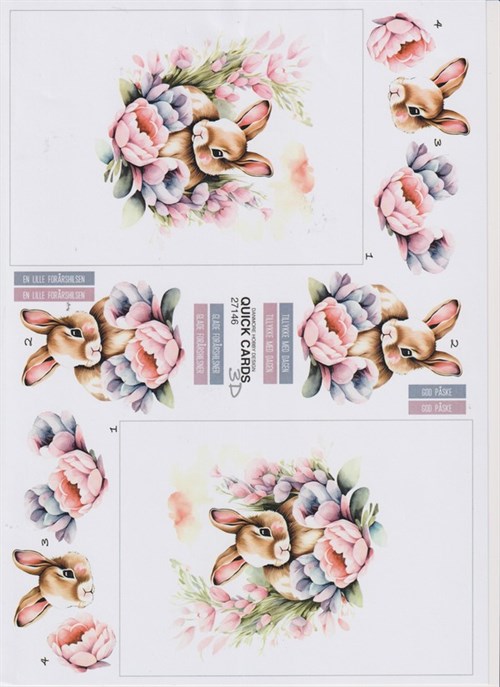 Blomster hare, 3D ark - Quick Cards