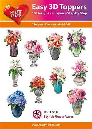 3d-motiver, blomster, buketter i vase, udstanset, Easy toppers med glimmer.