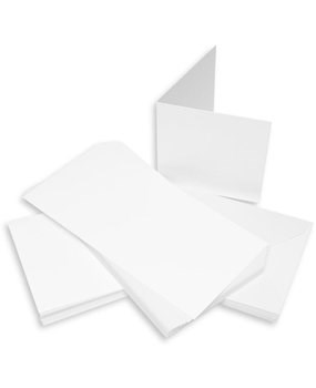 Kort, lige kant, hvid 12,5X12,5 cm. med kuvert, 50 sæt.