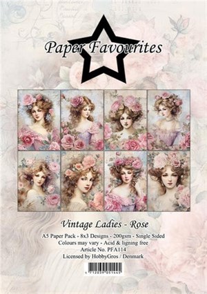 Vintage Damer - Rose, mønsterkarton pakning, Paper favourites.